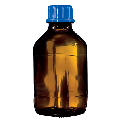 Threaded Amber Bottle, PP Screw Cap, LDPE Pouring Ring, 1000 mL with 45 mm Thread