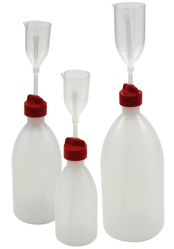 LDPE Adjustable Volume 500mL Bottles with a PMP 5-50mL Dispenser Cup