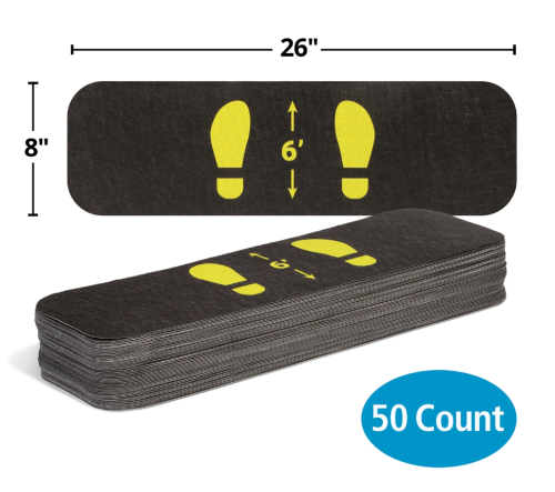 Footprints Social Distancing Floor Signs & Markers, 50/PK