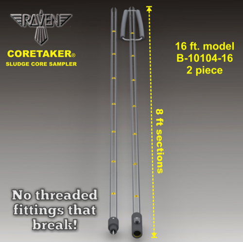 Regular Coretaker Sludge Core Sampler, 16 ft, 2 pc, Polycarbonate Tubing, Raven Environmental Products, B-10104-16