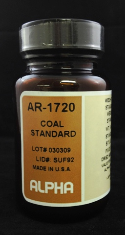 Coal Standard, Proximate Values, Certificate of Analysis Provided with Each, AR1720
