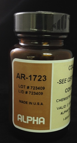 Coal Standard, Proximate Values. Certificate of Analysis Provided with Each Sample (Values Are in a Range Similar to this Result and Will Vary Based on Current Lot Available), AR1723
