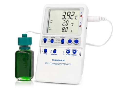 Thermometer, Excursion-Trac Refrigerator/Freezer Datalogging, with Bottle Probe, Traceable, 6430