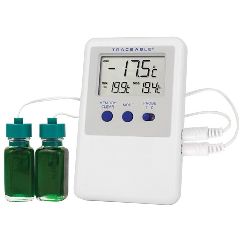 Ultra Traceable Thermometer with 2 Probes & Bottles, Refrigerator/Freezer +/- 0.5 degrees Accuracy, Antylia,  4731
