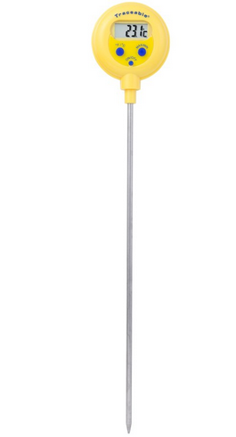 Traceable Digital Thermometer, Lollipop Style, Shockproof/Waterproof, -50 to 300 Degree C & 58 to 572 Degree F, 1 Degree C Accuracy, 8 in. Stem, 10-1/4 in. x 1-3/4 in. x 1/2 in., Cole-Parmer, 4371