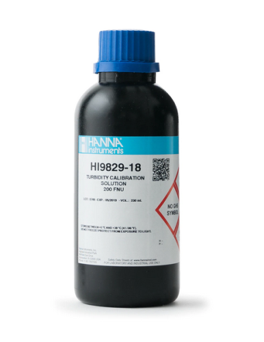 Turbidity Calibration Solution, 200 FNU, Bottle of 230 mL, (Non-Regulated), Hanna Instruments, HI9829-18