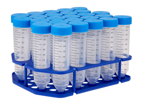Centrifuge Tubes, 50 mL Polypropylene, Flat Screw Caps, 20 Eco-Plastic Racks of 25 in Sterile Bags, 500/CS, C2608