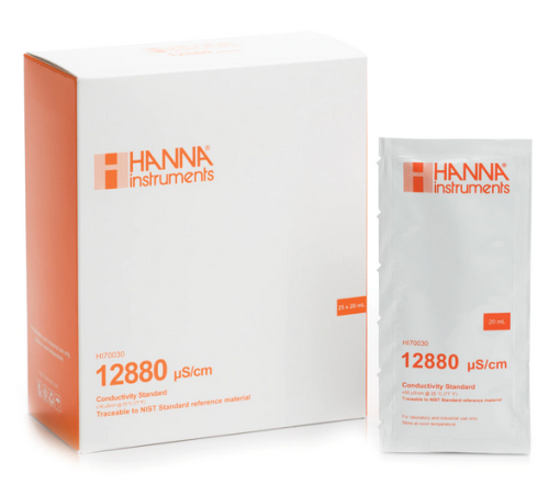 Conductivity Solution, 12880 microS/cm, 25 x 20 mL Sachets, Hanna Instruments, HI70030P