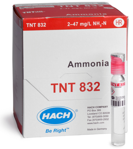Ammonia TNTplus Vial Test, HR (2 to 47 mg/L NH3-N), 25 Tests, HACH, TNT832