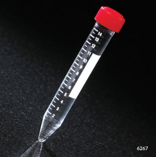 Centrifuge Tube, 15 mL, Separate Red Screw Cap, Acrylic, Printed Graduations, Non-Sterile, 500/CS, Globe Scientific, 6267