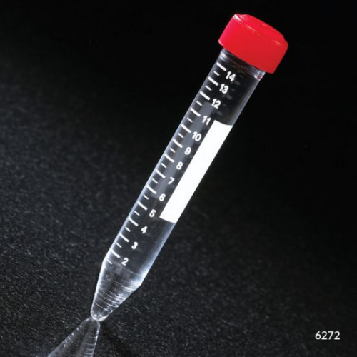 Centrifuge Tube, 15 mL, Attached Red Screw Cap, Polystyrene, Printed Graduations, STERILE,  500/CS (20 Bags of 25), Globe Scientific, 6272