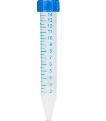 Centrifuge tube, 15 mL, Polypropylene, STERILE, Printed Graduations, Attached Blue Screwcap, 500/CS (20 Bags of 25), Globe Scientific, V-6295T