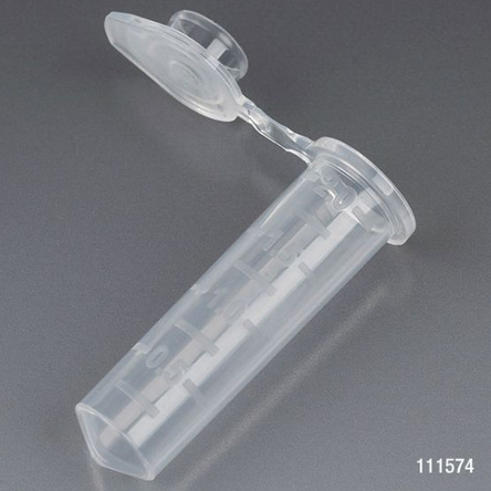 Microcentrifuge Tube, 2.0 mL, Polypropylene, Attached Snap Cap, Graduated, Natural, Certified, Stand Up Ziplock Bag, Non-Sterile, 5000/CS, Globe Scientific, 111574