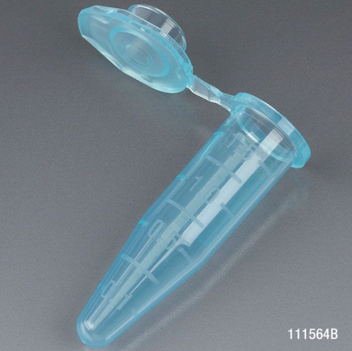 Microcentrifuge Tube, 0.5 mL, Polypropylene, Attached Snap Cap, Graduated, Blue, Certified, Stand Up Ziplock Bag, Non-Sterile, 10000/CS, Globe Scientific, 111554B