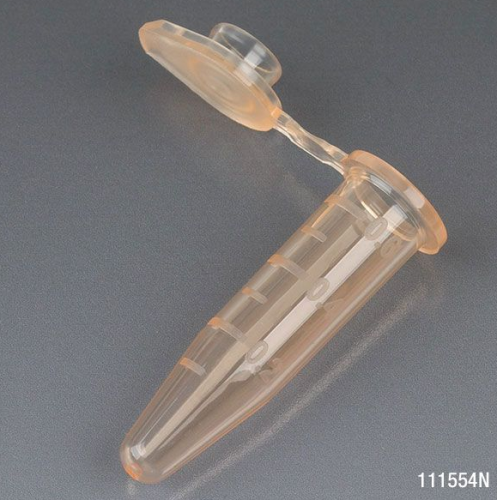 Microcentrifuge Tube, 0.5 mL, Polypropylene, Attached Snap Cap, Graduated, Orange, Certified, Stand Up Zipper Closure Bag, Non-Sterile, 10000/CS, Globe Scientific, 111554N