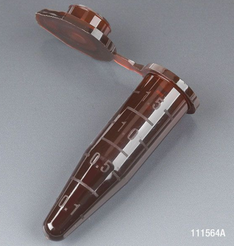 Microcentrifuge Tube, 1.5 mL, Polypropylene, Attached Snap Cap, Graduated, Amber, Certified, Stand Up Zipper Closed Bag, Non-Sterile, 10000/CS, Globe Scientific, 111564A