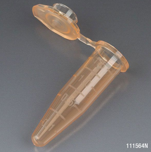 Microcentrifuge Tube, 1.5 mL, Polypropylene, Attached Snap Cap, Graduated, Orange, Certified, Stand Up Zipper Closure Bag, Non-Sterile, 10000/CS, Globe Scientific, 111564N