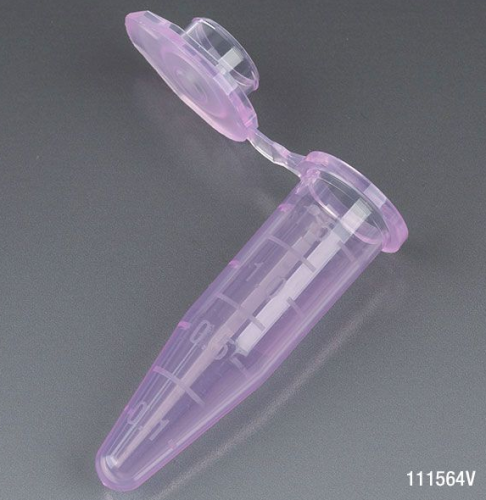 Microcentrifuge Tube, 1.5 mL, Polypropylene, Attached Snap Cap, Graduated, Violet, Certified, Stand Up Zipper Closure Bag, Non-Sterile, 10000/CS, Globe Scientific, 111564V