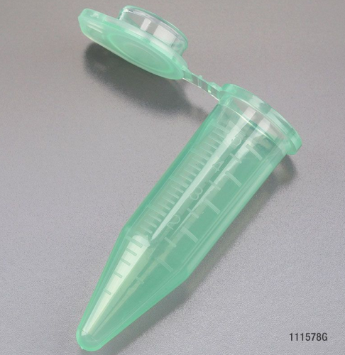 Diamond Midi Centrifuge Tube, 5.0 mL, Polypropylene, Attached Snap Cap, Graduated, Green, Non-Sterile, 2000/CS (10 Boxes of 4 Bags of 50), Globe Scientific, 111578G