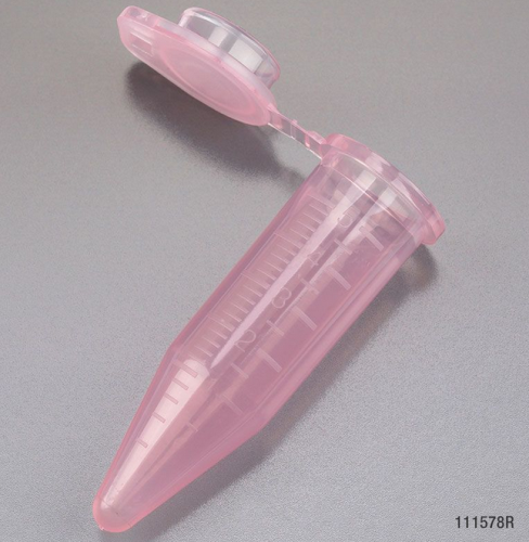Diamond Midi Centrifuge Tube, 5.0 mL, Polypropylene, Attached Snap Cap, Graduated, Red, Non-Sterile, 2000/CS (10 Boxes of 4 Bags of 50), Globe Scientific, 111578R