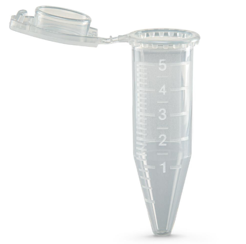 Diamond Midi Centrifuge Tube, 5.0 mL, Polypropylene, Attached Snap Cap, Graduated, Natural, STERILE, 2000/CS (10 Boxes with 10 Bags of 20), Globe Scientific, 111578S