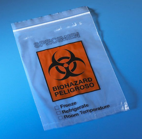 Bag, Biohazard Specimen Transport, 6 in. x 9 in., Ziplock with Document Pouch, 1000/CS (10 Bags of 100), Globe Scientific, 4919