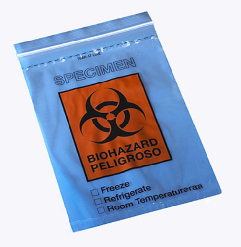 Bag, Biohazard Specimen Transport, 6 in. x 9 in., Zipper Closure with Score Line and Document Pouch, 100/CS, Globe Scientific, 4918-100
