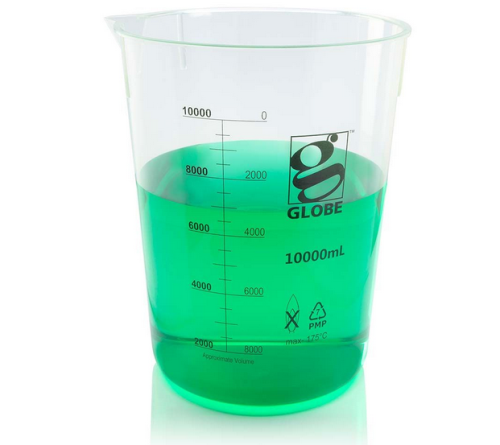 Beaker, Diamond Essentials, Griffin Style, Low Form, Printed Graduations, Polymethylpentene (PMP), 10,000 mL, 2/CS, Globe Scientific, 3652-10M