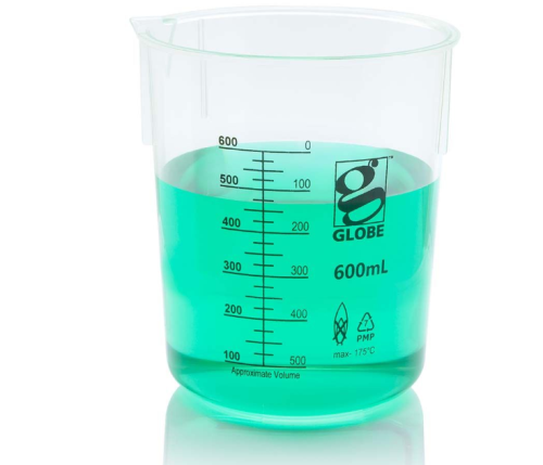 Beaker, Diamond Essentials, Griffin Style, Low Form, Printed Graduations, Polymethylpentene (PMP), 600 mL, 24/CS, Globe Scientific, 3652-600