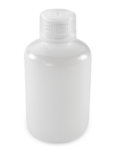 Bottle, Narrow Mouth, Boston Round, High-Density Polyethylene (HDPE) with Polypropylene (PP) Closure, 125 mL, Bulk Packed with Bottles and Caps Bagged Separately, 500/CS, Globe Scientific, 7560125BKS