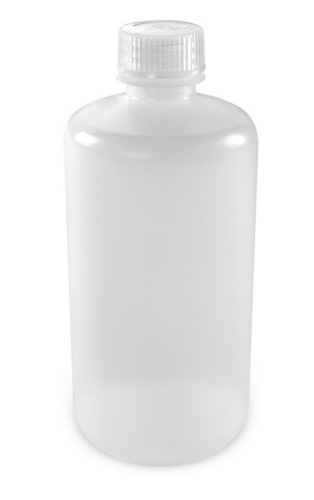 Bottle, Narrow Mouth, Boston Round, High-Density Polyethylene (HDPE) with Polypropylene (PP) Closure, 500 mL, Bulk Packed with Bottles and Caps Bagged Separately, 125/CS, Globe Scientific, 7560500BKS