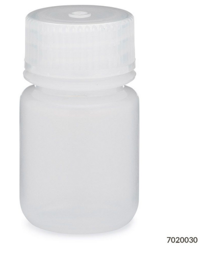 Bottle, Wide Mouth, Low-Density Polyethylene (LDPE) Bottle, Attached Polypropylene (PP) Screw Cap, 30 mL, 72/CS (6 Bags of 12), Globe Scientific, 7020030