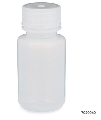 Bottle, Wide Mouth, Low-Density Polyethylene (LDPE) Bottle, Attached Polypropylene (PP) Screw Cap, 60 mL, 72/CS (6 Bags of 12), Globe Scientific, 7020060