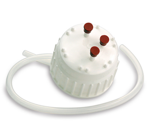 Filling and Venting Closure for Vacuum Bottle, White Polypropylene (PP), 83 mm, EA, Globe Scientific, 70983CAP