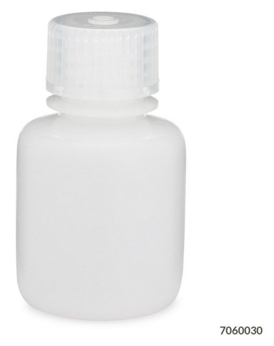Bottle, Narrow Mouth, High-Density Polyethylene (HDPE) Bottle, Attached Polypropylene (PP) Screw Cap, 30 mL, 72/CS (6 Bags of 12), Globe Scientific, 7060030