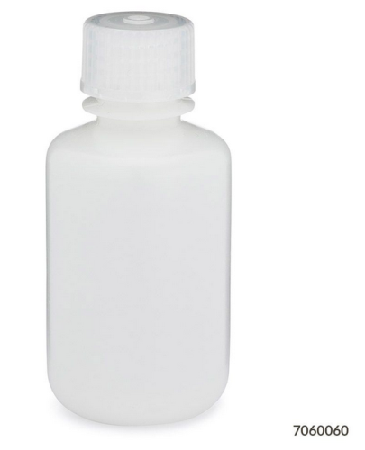 Bottle, Narrow Mouth, High-Density Polyethylene (HDPE) Bottle, Attached Polypropylene (PP) Screw Cap, 60 mL, 72/CS (6 Bags of 12), Globe Scientific, 7060060