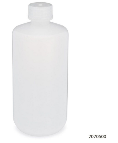 Bottle, Narrow Mouth, Low-Density Polyethylene (LDPE) Bottle, Attached Polypropylene (PP) Screw Cap, 500 mL, 48/CS (4 Bags of 12), Globe Scientific, 7070500
