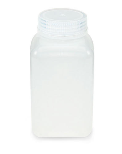 Bottle, Wide Mouth, Square, Polypropylene (PP), Attached Polypropylene (PP) Screw Cap, 500 mL, 48/CS (4 Bags of 12), Globe Scientific, 7160500