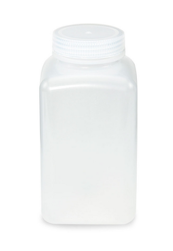 Bottle, Wide Mouth, Square, Polypropylene (PP), Attached Polypropylene (PP) Screw Cap, 1000 mL,  24/CS (4 Bags of 6), Globe Scientific, 7161000