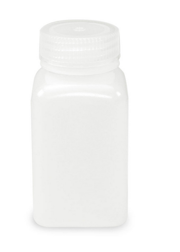 Bottle, Wide Mouth, Square, High-Density Polyethylene (HDPE), Attached Polypropylene (PP) Screw Cap, 175 mL, 72/CS (6 Bags of 12), Globe Scientific, 7180175