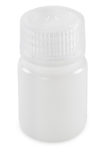 Bottle, Wide Mouth, Round, High-Density Polyethylene (HDPE) with Polypropylene (PP) Closure, 30 mL, Bulk Packed with Bottles and Caps Bagged Separately, 1000/CS, Globe Scientific, 7510030BKS