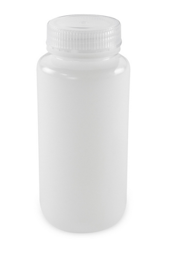 Bottle, Wide Mouth, Round, High-Density Polyethylene (HDPE) with Polypropylene (PP) Closure, 500 mL, Bulk Packed with Bottles and Caps Bagged Separately, 125/CS, Globe Scientific, 7510500BKS