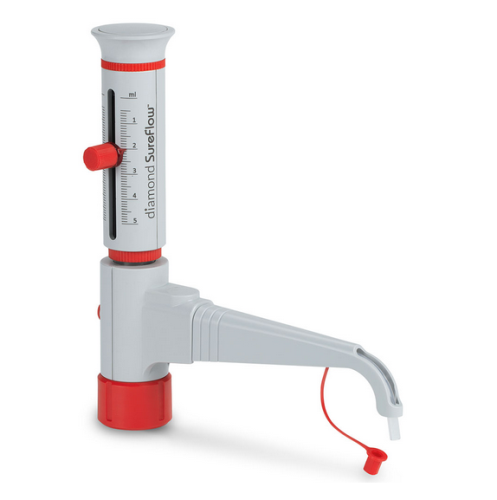 Bottle Top Dispenser, Diamond SureFlow, Standard, 0.5 mL to 5.0 mL, 0.1 mL increments, Globe Scientific, GBTD-05