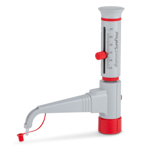 Bottle Top Dispenser, Diamond SureFlow, Standard, 0.25 mL to 2.5 mL, 0.05 mL Increments, Globe Scientific, GBTD-2.5