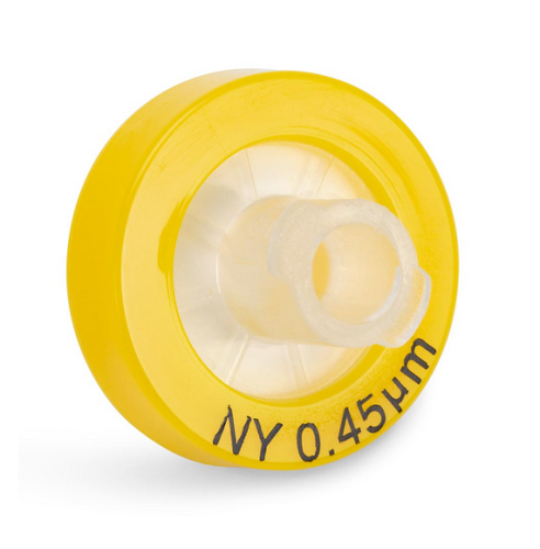 Syringe Filter, Nylon Membrane, 0.45 Micrometers Porosity, 13 mm Diameter, Polypropylene (PP) Housing, Non-Sterile, Bulk Packed, 1000/CS, Globe Scientific, SF-NYLN-4513