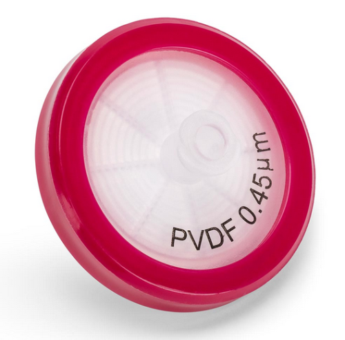 Syringe Filter, Polyvinylidene Fluoride (PVDF)  Hydrophobic Membrane, 0.45 Micrometers Porosity, 30 mm Diameter, Polypropylene (PP) Housing, Non-Sterile, Bulk Packed, 1000/CS, Globe Scientific, SF-PVDF-H-4530