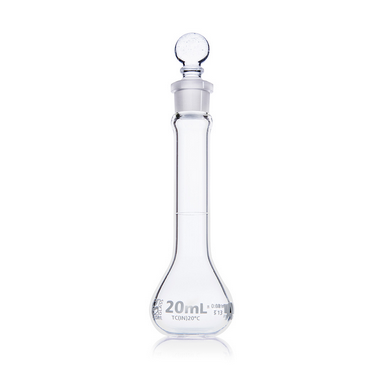 Flask, Volumetric,  Wide Mouth, Globe Glass, 20 mL, CLASS A, TO CONTAIN (TC), ASTM E288, 12/CS, Globe Scientific, 8230020