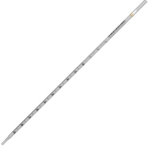 Pipette, Serological, 1 mL, Polystyrene (PS), Standard Tip, 275 mm, STERILE, Yellow Band, Individually Wrapped, 500/CS (in 5 Bags of 100), Globe Scientific, 1702