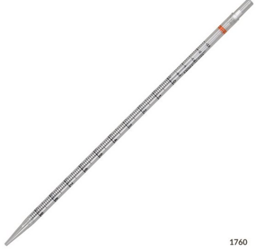 Pipette, Serological, 10 mL, Polystyrene (PS), Standard Tip, 345 mm, STERILE, Orange Band, Individually Wrapped, 600/CS (in 200/Dispenser Box), Globe Scientific, 1760