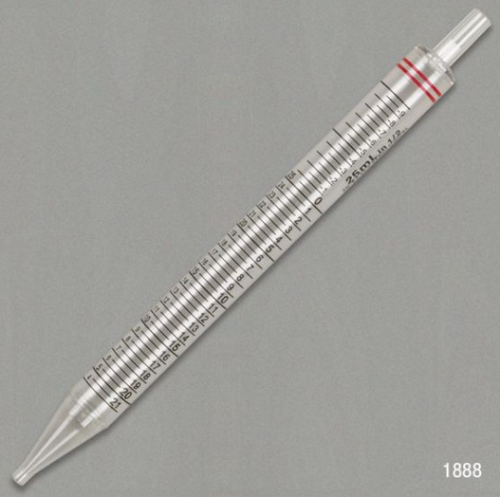 Pipette, Serological, 25 mL, Polystyrene (PS), Short Style, 230 mm, STERILE, Red, Individually Wrapped, 100/CS, Globe Scientific, 1888